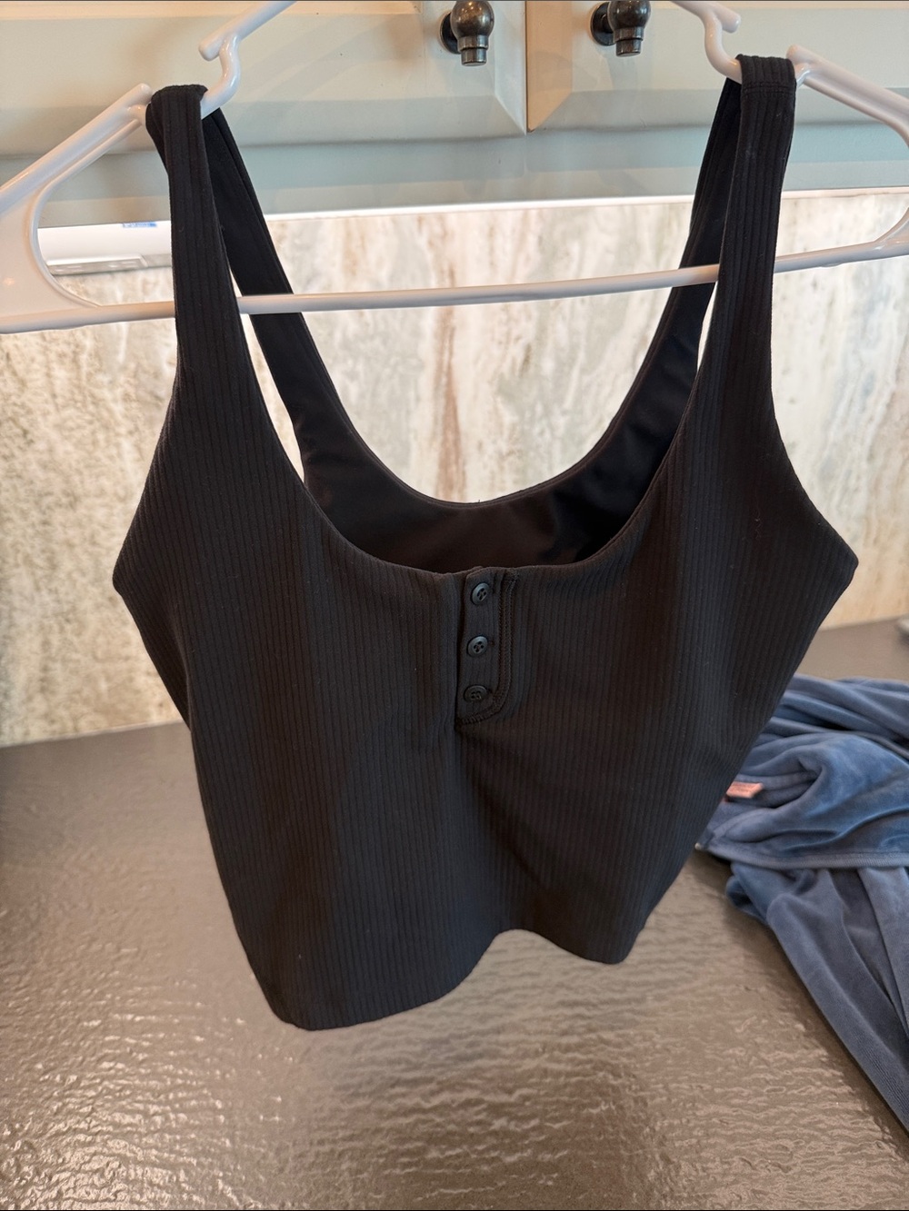 lululemon athletica Black Ribbed Button-Front Crop Tank
